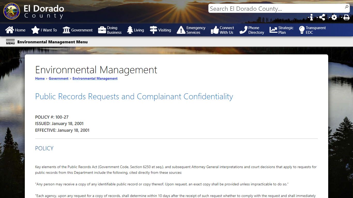 Public Records Request - El Dorado County, California